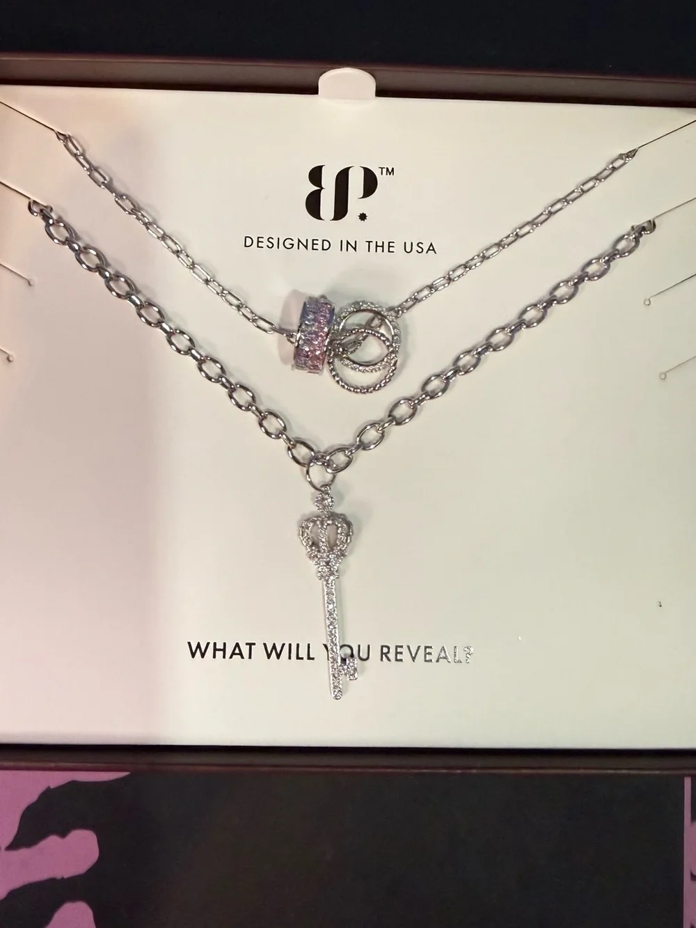 bp Silver Layered Key & Ring Necklace Set - Silver